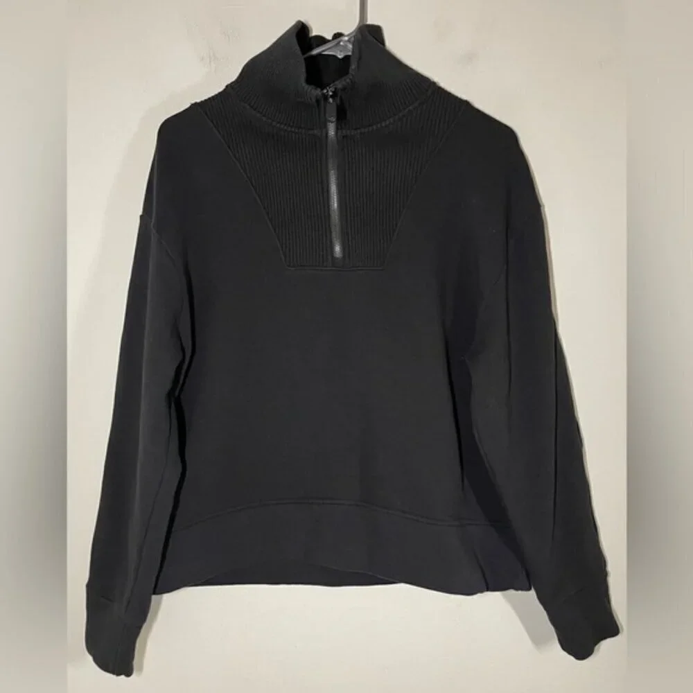 ATHLETA BLACK RETROPLUSH REVIVE HALF ZIP SWEATSHIRT SIZE M - Picture 7 of 9